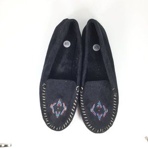 Women's Embroidered Moccasins Loafers Black Sz 10
